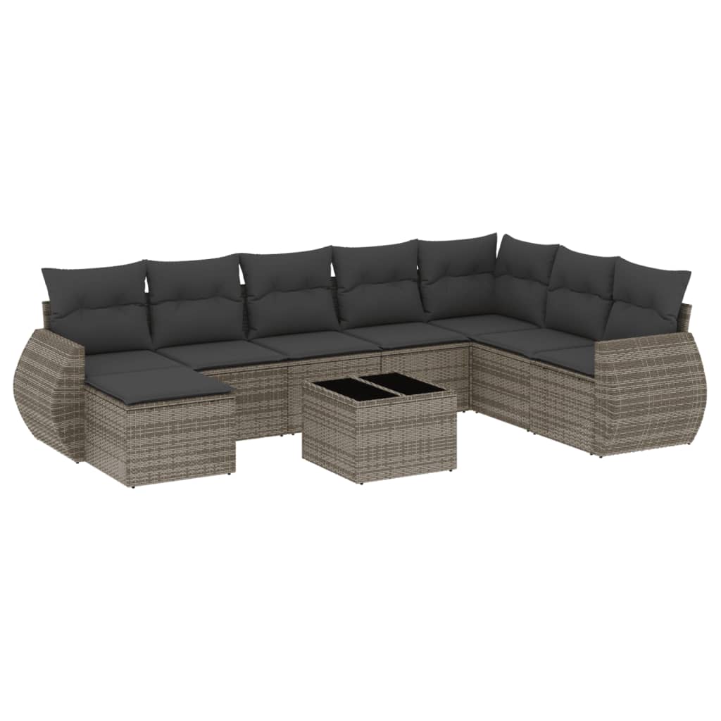 Set Divano da Giardino 9 pz con Cuscini Grigio in Polyrattan - homemem39