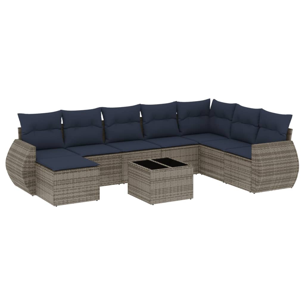 Set Divani da Giardino 9 pz con Cuscini Grigio in Polyrattan | homemem39