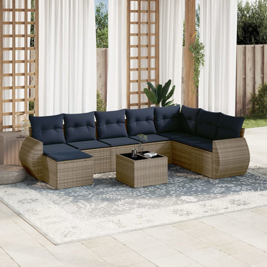 Set Divani da Giardino 9 pz con Cuscini Grigio in Polyrattan | homemem39