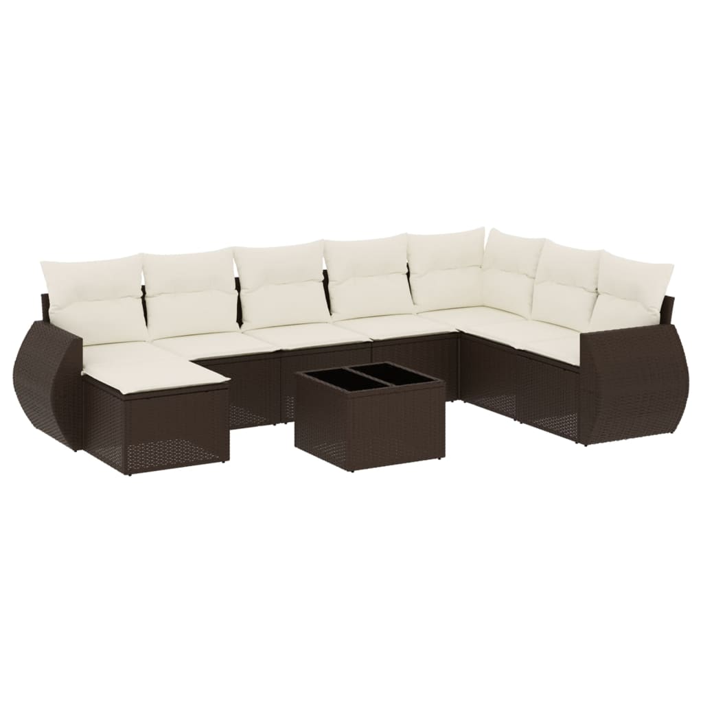 Set Divani da Giardino 9pz con Cuscini Marrone in Polyrattan