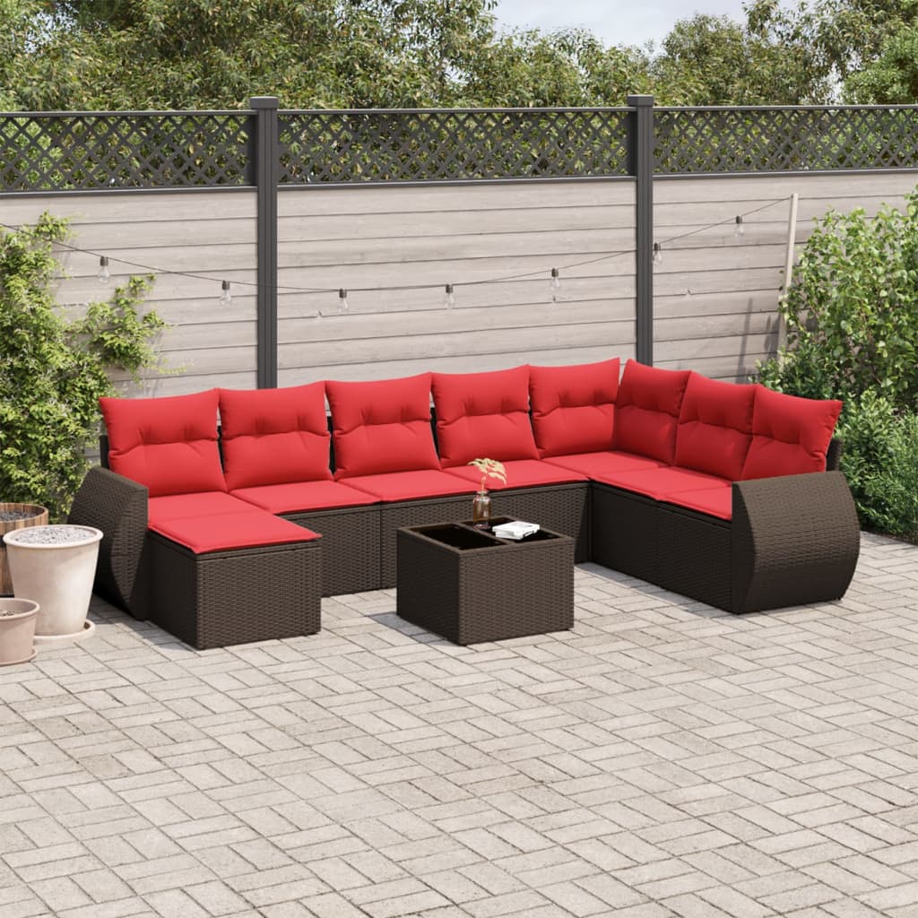 Set Divani da Giardino 9 pz con Cuscini Marrone in Polyrattan | homemem39