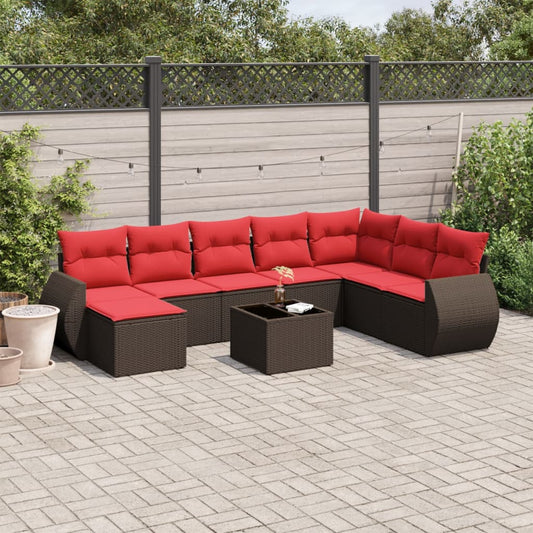 Set Divani da Giardino 9 pz con Cuscini Marrone in Polyrattan | homemem39