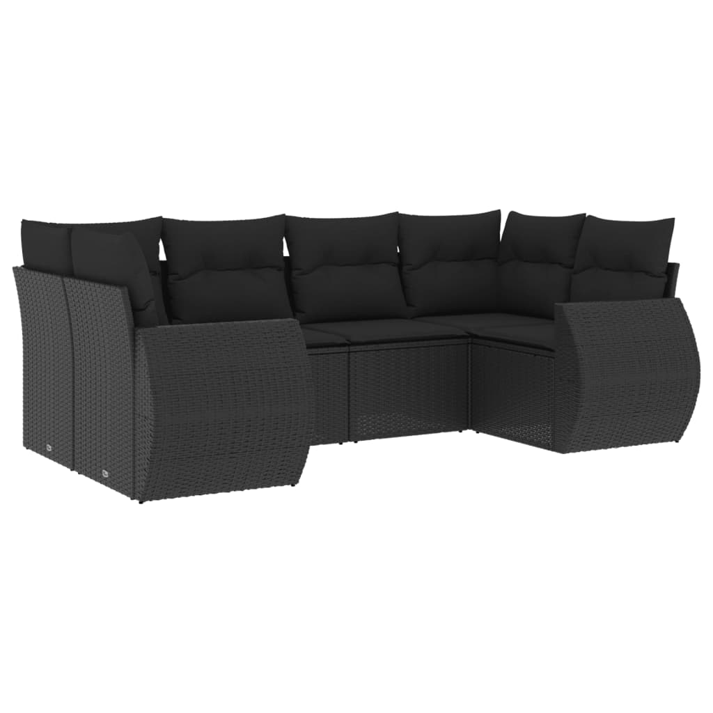 Set Divano da Giardino 6 pz con Cuscini Nero in Polyrattan - homemem39