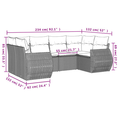 Set Divani da Giardino 6 pz con Cuscini Nero in Polyrattan