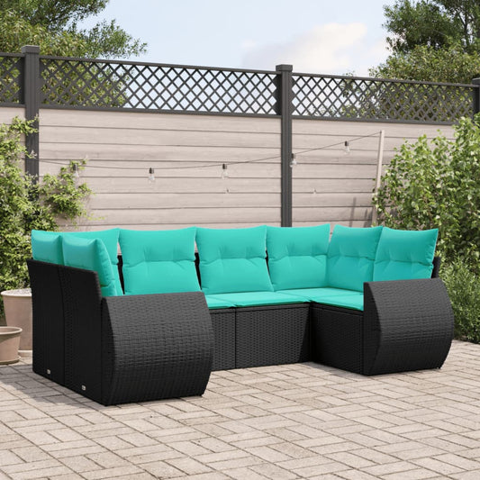 Set Divani da Giardino 6 pz con Cuscini Nero in Polyrattan | homemem39
