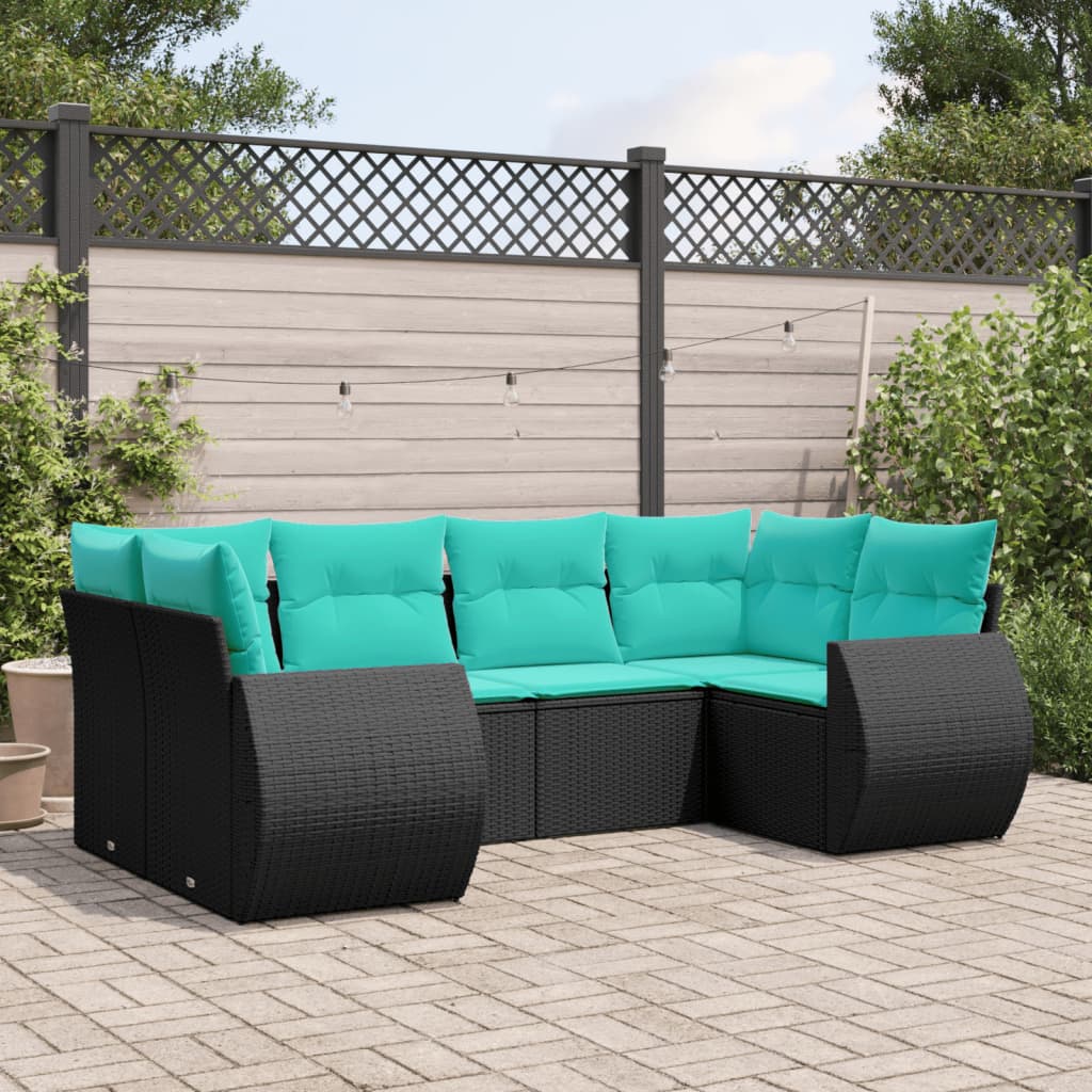 Set Divani da Giardino 6 pz con Cuscini Nero in Polyrattan