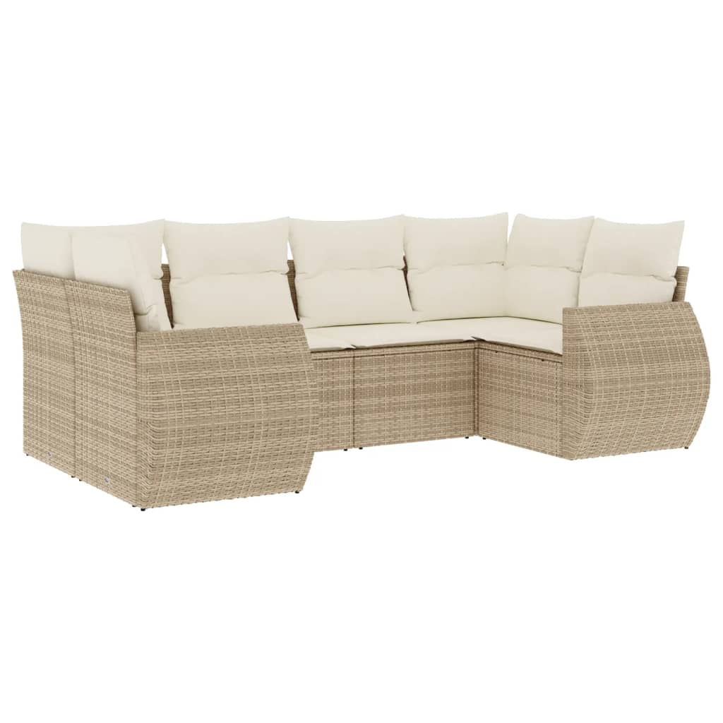 Set Divano da Giardino 6 pz con Cuscini Beige in Polyrattan - homemem39