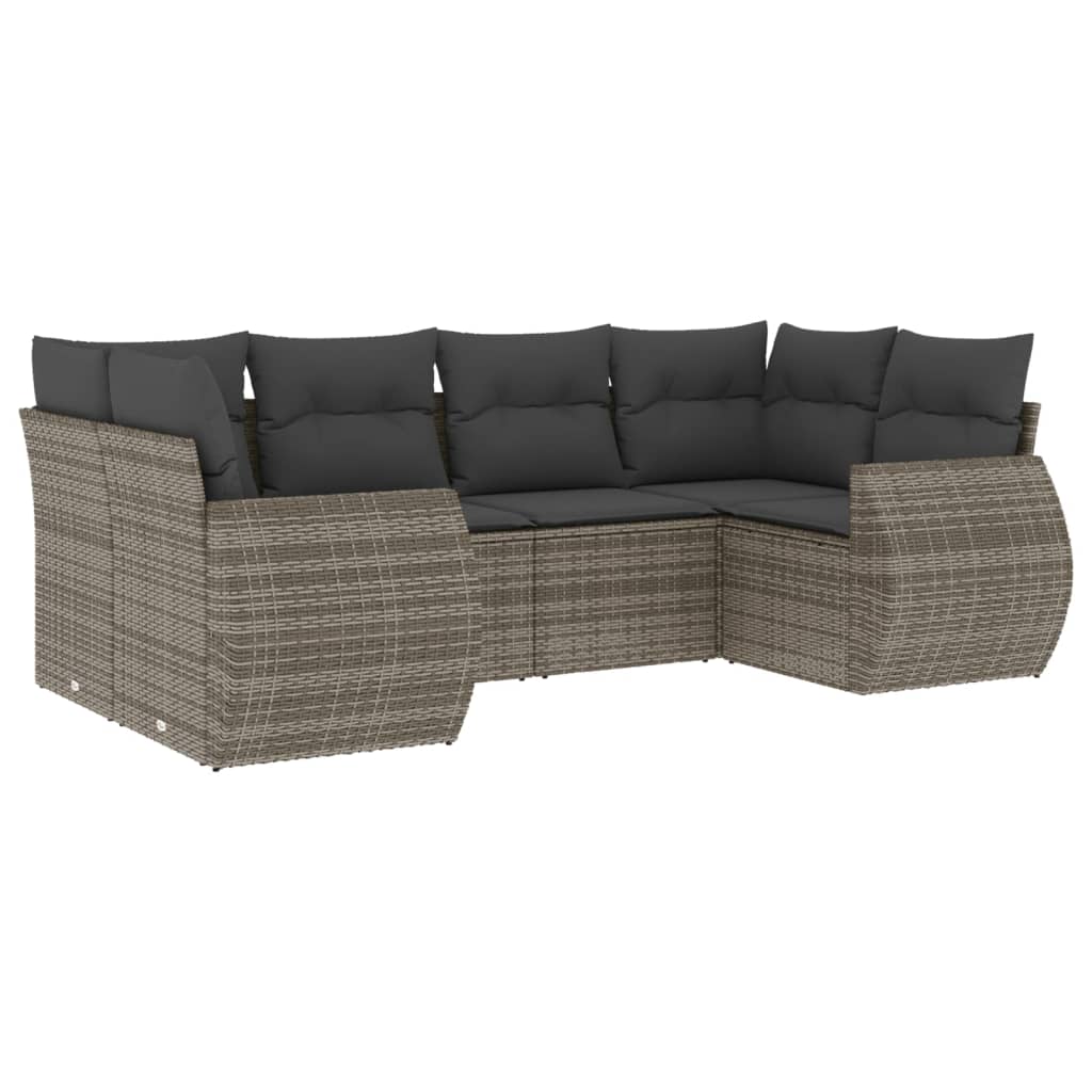 Set Divano da Giardino 6 pz con Cuscini Grigio in Polyrattan - homemem39