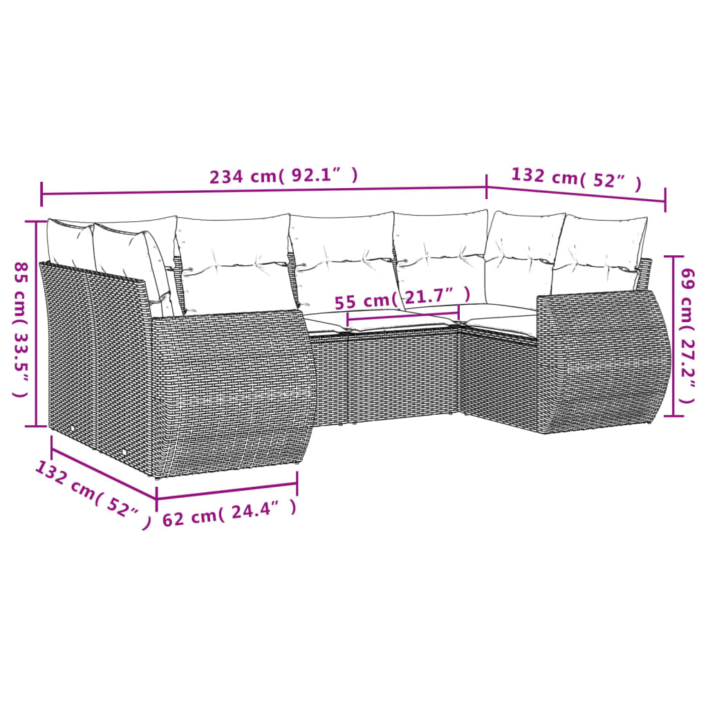 Set Divano da Giardino 6 pz con Cuscini Grigio in Polyrattan - homemem39