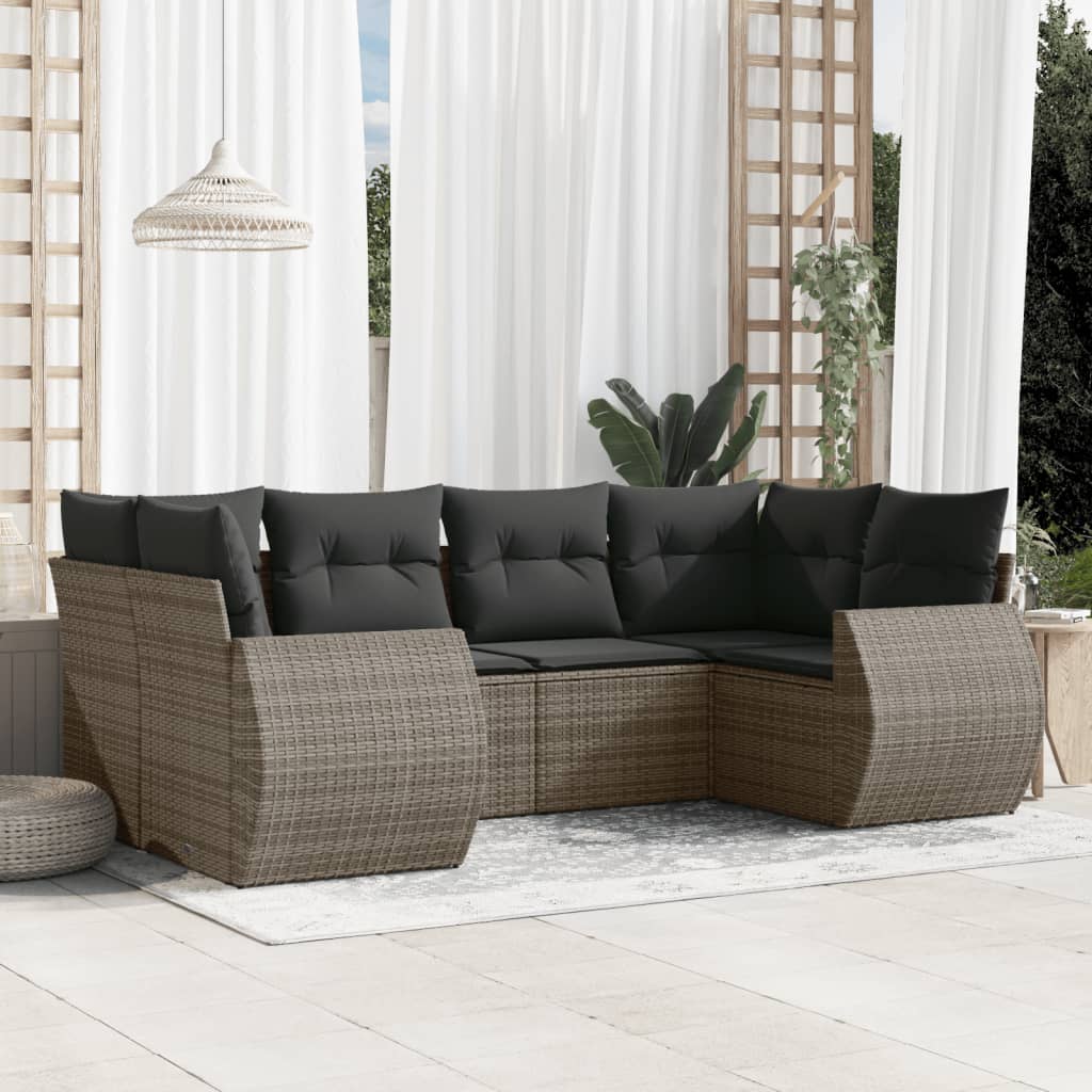 Set Divano da Giardino 6 pz con Cuscini Grigio in Polyrattan - homemem39