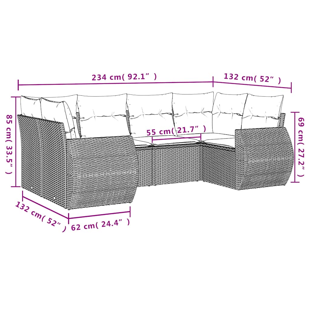 Set Divani da Giardino 6 pz con Cuscini Grigio in Polyrattan | homemem39