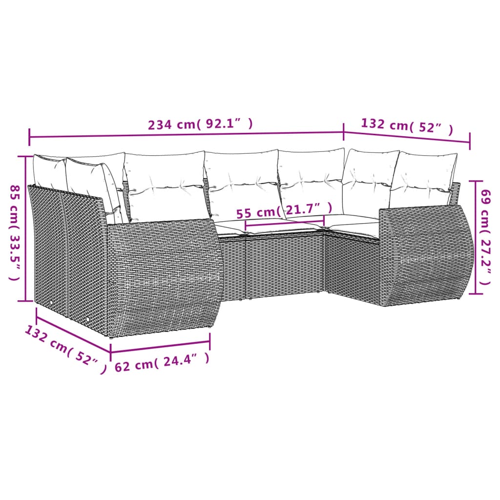 Set Divano da Giardino 6pz con Cuscini Grigio Chiaro Polyrattan - homemem39