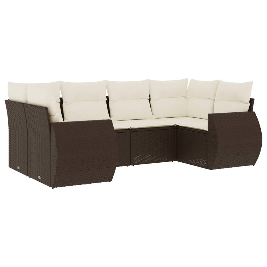 Set Divano da Giardino 6 pz con Cuscini Marrone in Polyrattan - homemem39