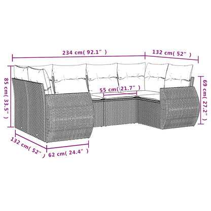 Set Divani da Giardino 6 pz con Cuscini Marrone in Polyrattan | homemem39