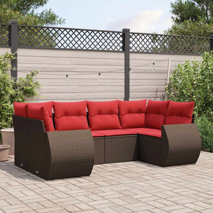 Set Divani da Giardino 6 pz con Cuscini Marrone in Polyrattan
