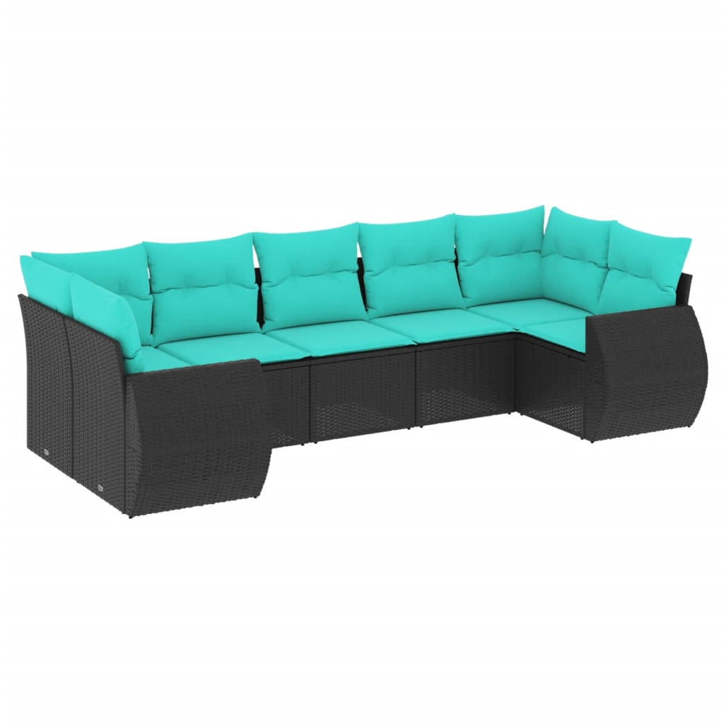 Set Divani da Giardino 7 pz con Cuscini Nero in Polyrattan | homemem39