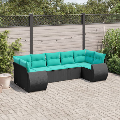 Set Divani da Giardino 7 pz con Cuscini Nero in Polyrattan