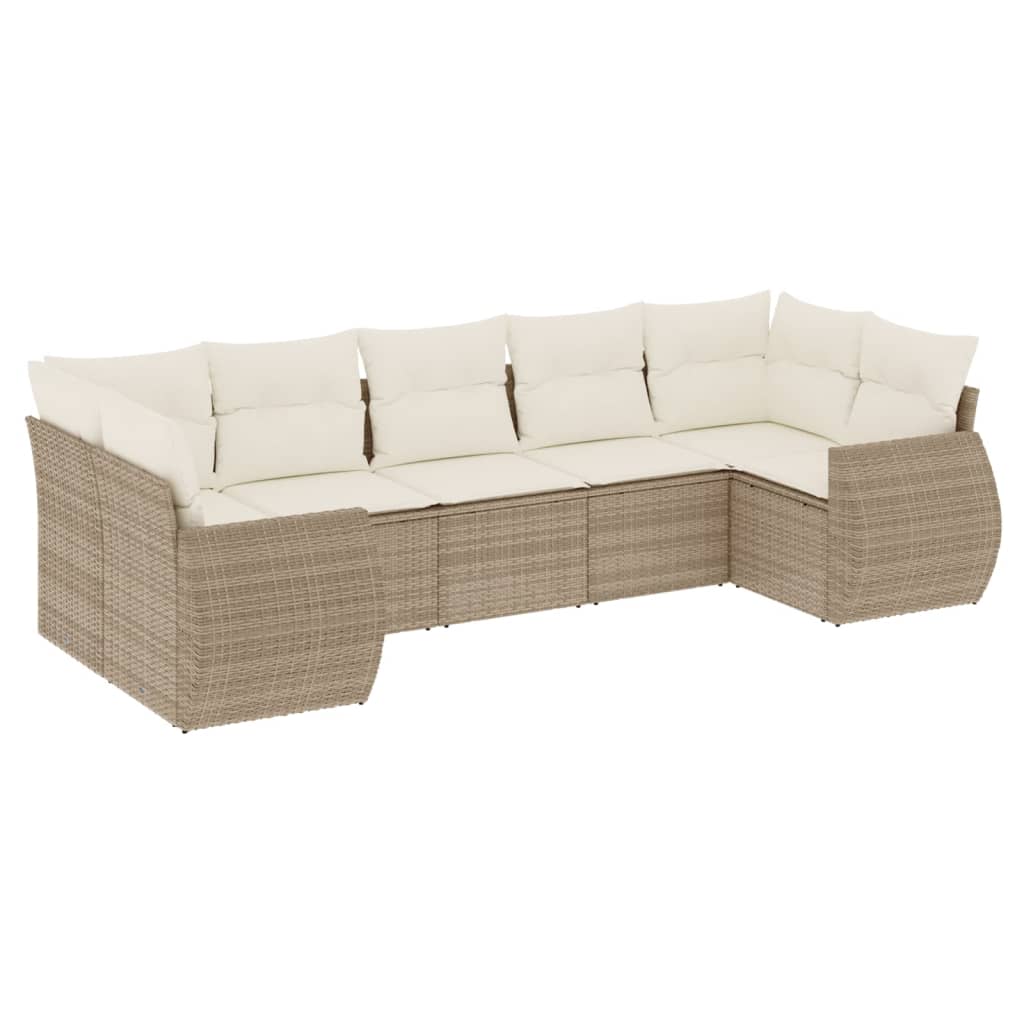 Set Divani da Giardino 7 pz con Cuscini Beige in Polyrattan - homemem39