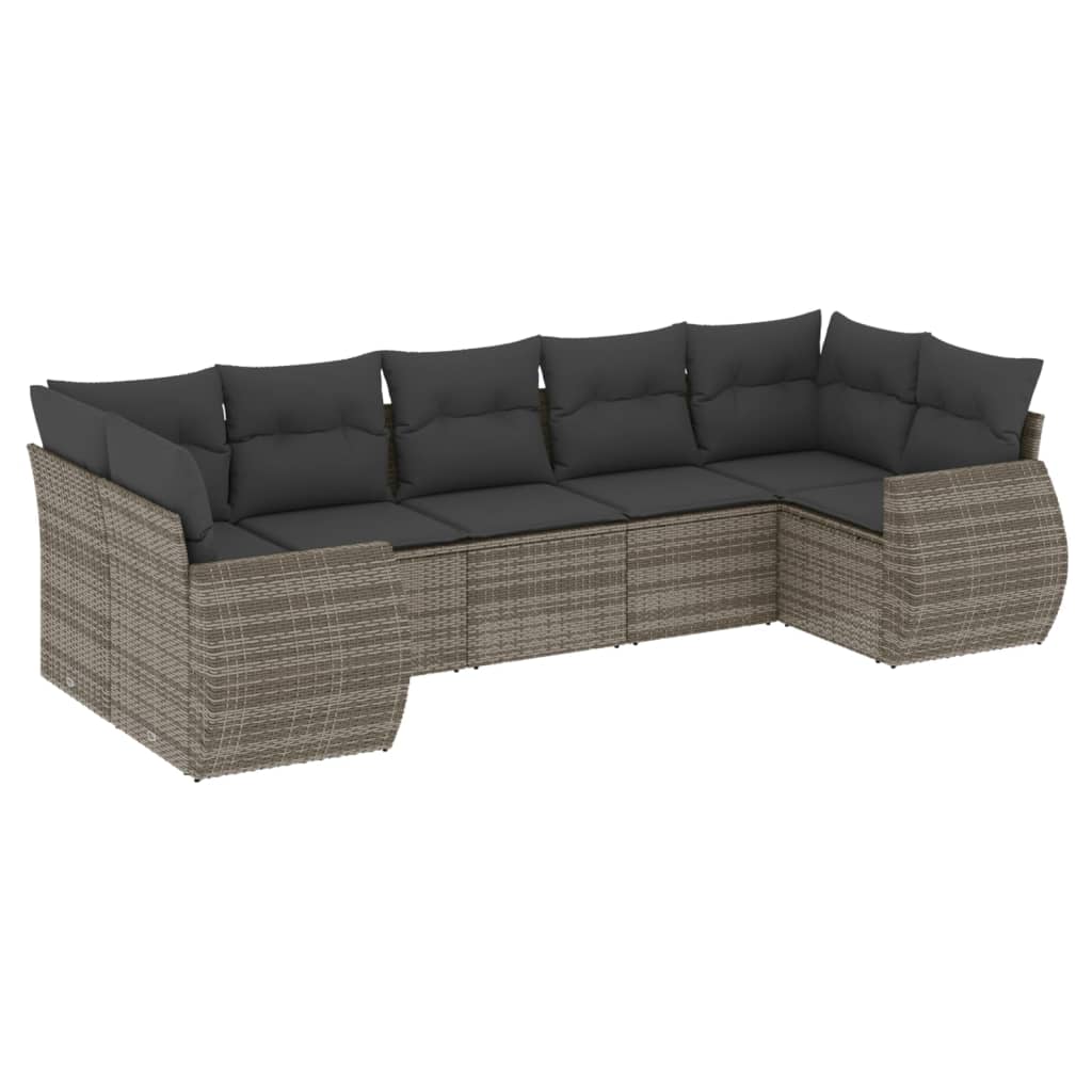 Set Divani da Giardino 7 pz con Cuscini Grigio in Polyrattan - homemem39