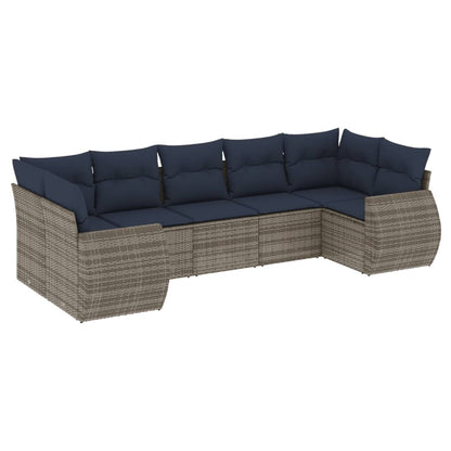 Set Divani da Giardino 7 pz con Cuscini Grigio in Polyrattan