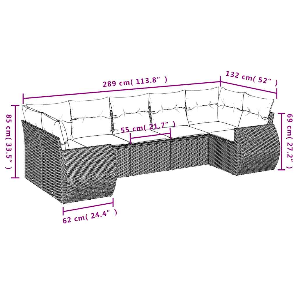 Set Divani da Giardino 7 pz con Cuscini Grigio in Polyrattan | homemem39