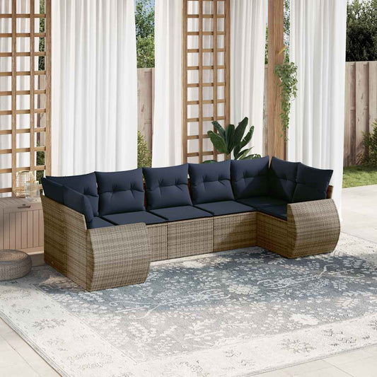 Set Divani da Giardino 7 pz con Cuscini Grigio in Polyrattan | homemem39