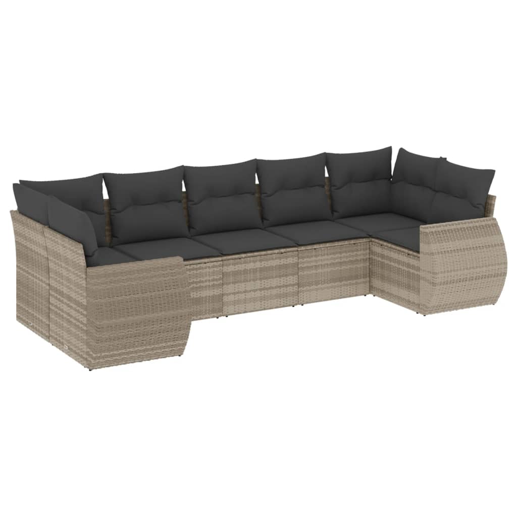 Set Divani da Giardino 7pz con Cuscini Grigio Chiaro Polyrattan - homemem39