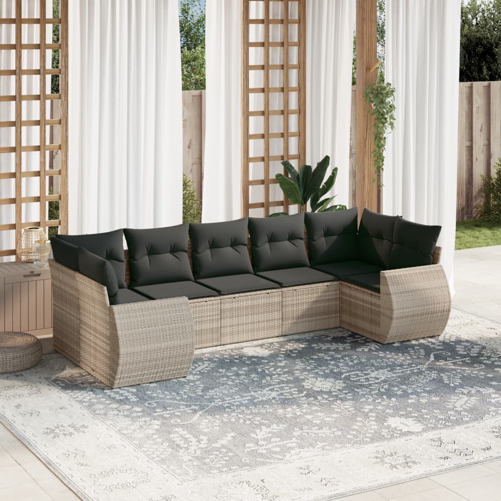 Set Divani da Giardino 7pz con Cuscini Grigio Chiaro Polyrattan - homemem39