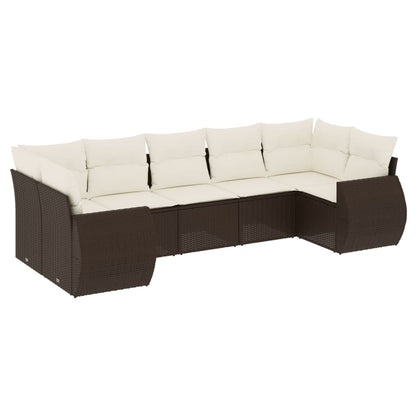 Set Divani da Giardino 7 pz con Cuscini Marrone in Polyrattan - homemem39