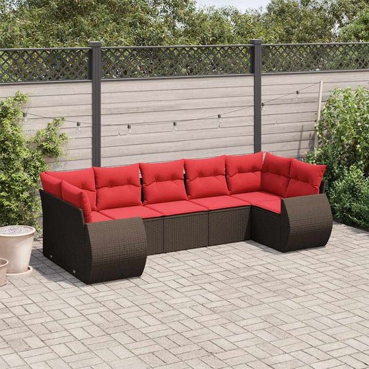 Set Divani da Giardino 7 pz con Cuscini Marrone in Polyrattan | homemem39