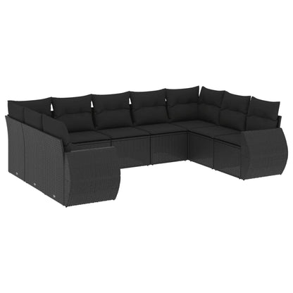 Set Divani da Giardino 9 pz con Cuscini Nero in Polyrattan - homemem39