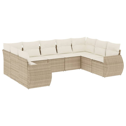 Set Divano da Giardino 9 pz con Cuscini Beige in Polyrattan - homemem39