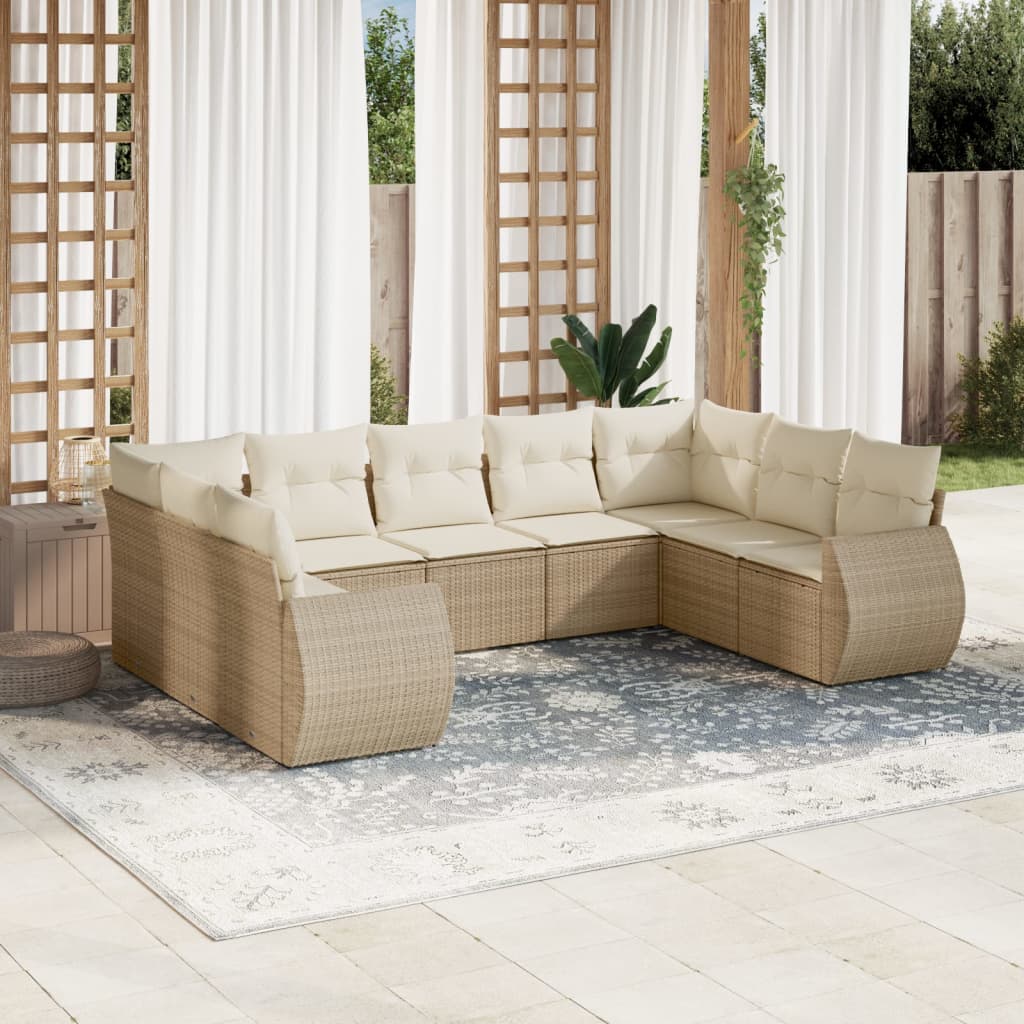 Set Divano da Giardino 9 pz con Cuscini Beige in Polyrattan - homemem39