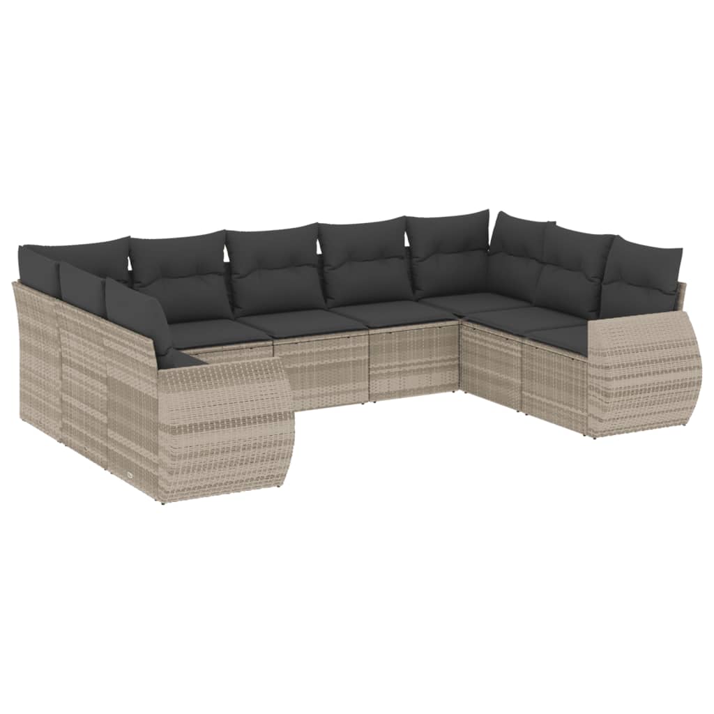 Set Divano da Giardino 9pz con Cuscini Grigio Chiaro Polyrattan - homemem39