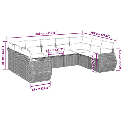 Set Divano da Giardino 9pz con Cuscini Polyrattan