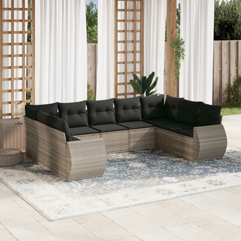 Set Divano da Giardino 9pz con Cuscini Grigio Chiaro Polyrattan - homemem39