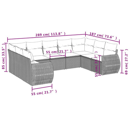 Set Divani da Giardino 9 pz con Cuscini Marrone in Polyrattan | homemem39