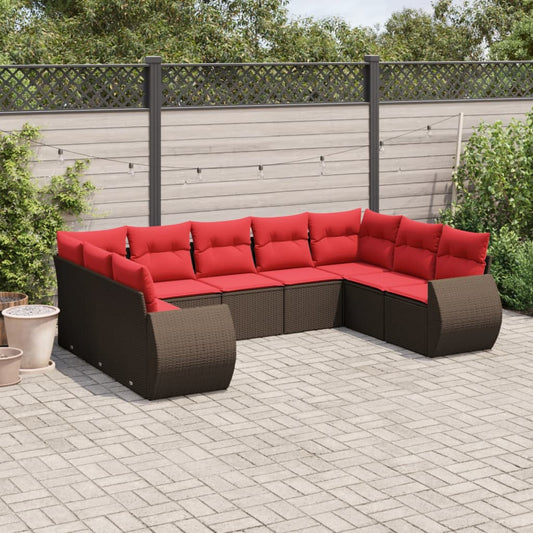 Set Divani da Giardino 9 pz con Cuscini Marrone in Polyrattan | homemem39