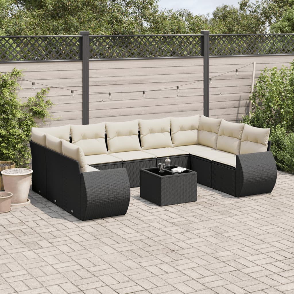 Set Divani da Giardino 10pz con Cuscini in Polyrattan Nero - homemem39