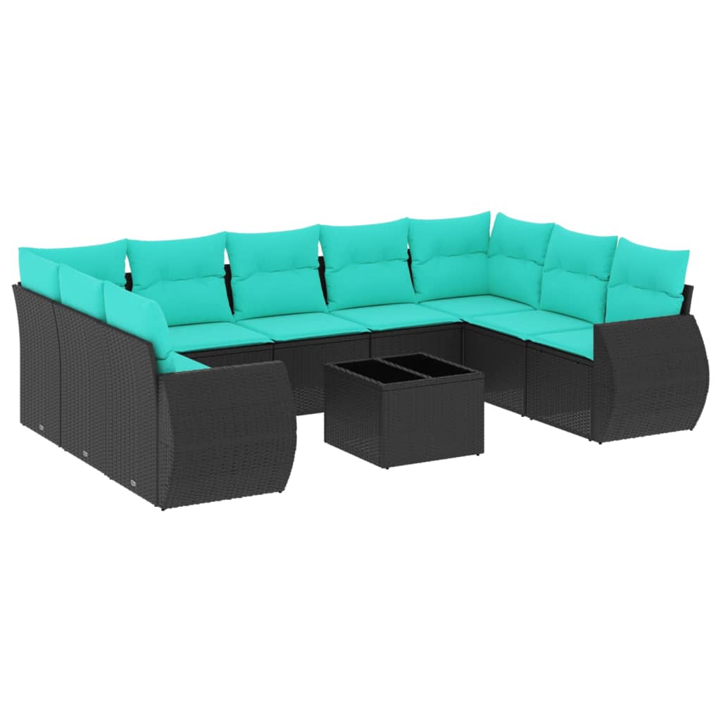 Set Divani da Giardino 10 pz con Cuscini Nero in Polyrattan | homemem39