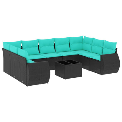 Set Divani da Giardino 10 pz con Cuscini Nero in Polyrattan | homemem39
