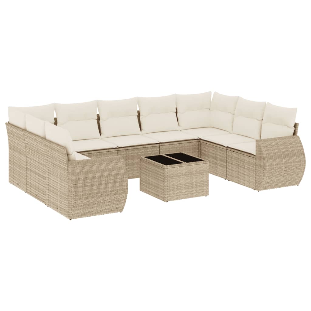 Set Divano da Giardino 10 pz con Cuscini Beige in Polyrattan - homemem39