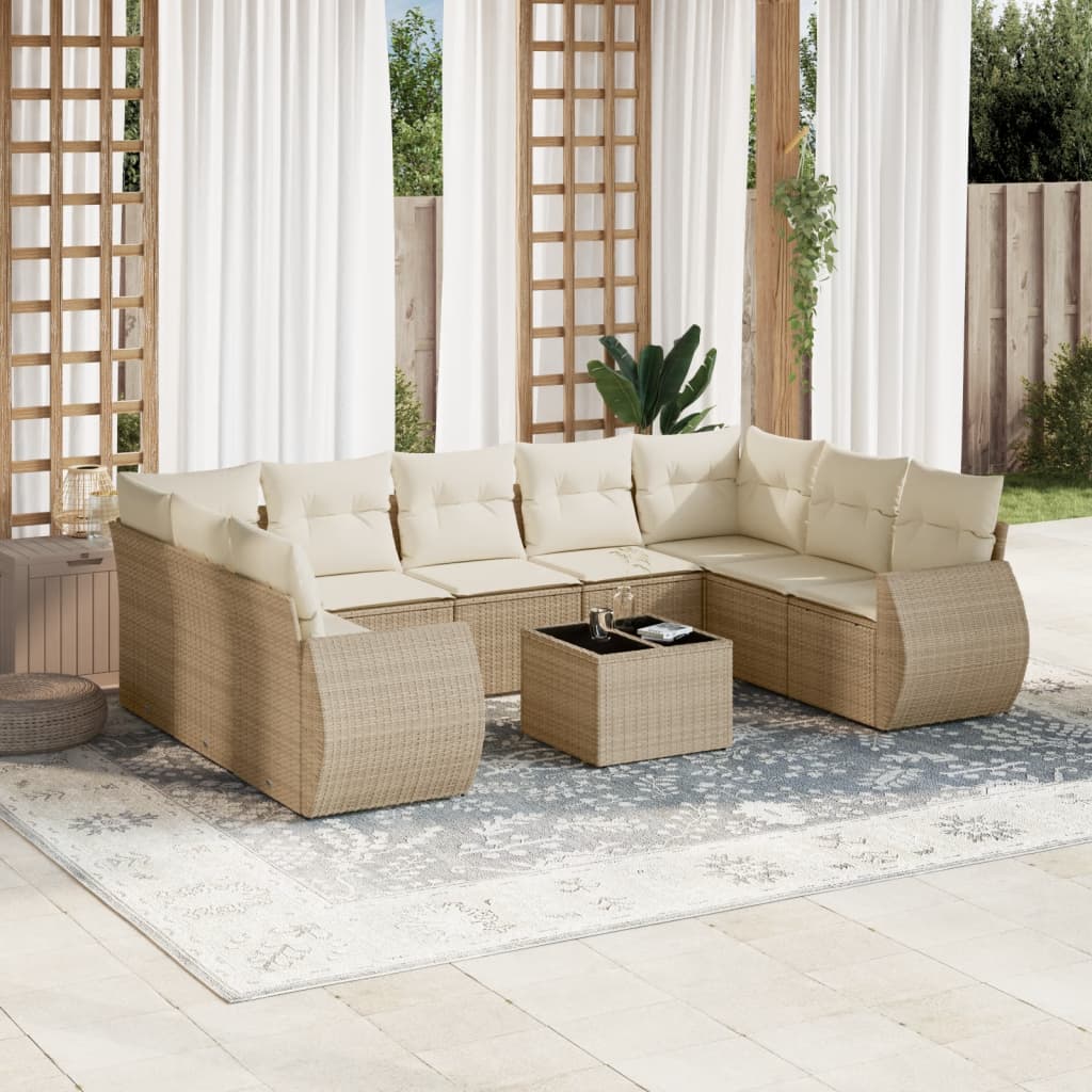 Set Divano da Giardino 10 pz con Cuscini Beige in Polyrattan - homemem39