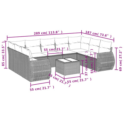 Set Divano da Giardino 10 pz con Cuscini Beige in Polyrattan