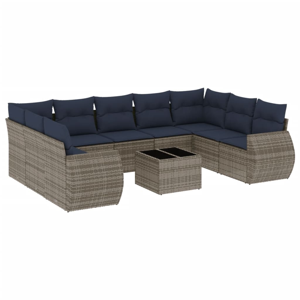 Set Divani da Giardino 10 pz con Cuscini Grigio in Polyrattan | homemem39