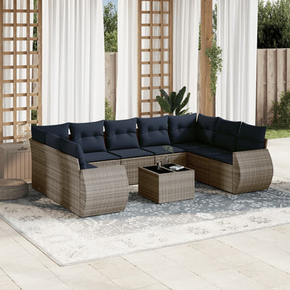 Set Divani da Giardino 10 pz con Cuscini Grigio in Polyrattan | homemem39