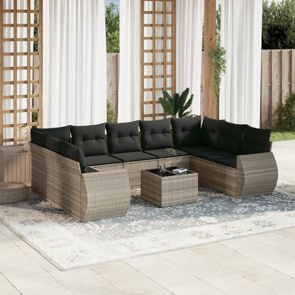 Set Divano Giardino 10 pz con Cuscini Grigio Chiaro Polyrattan - homemem39