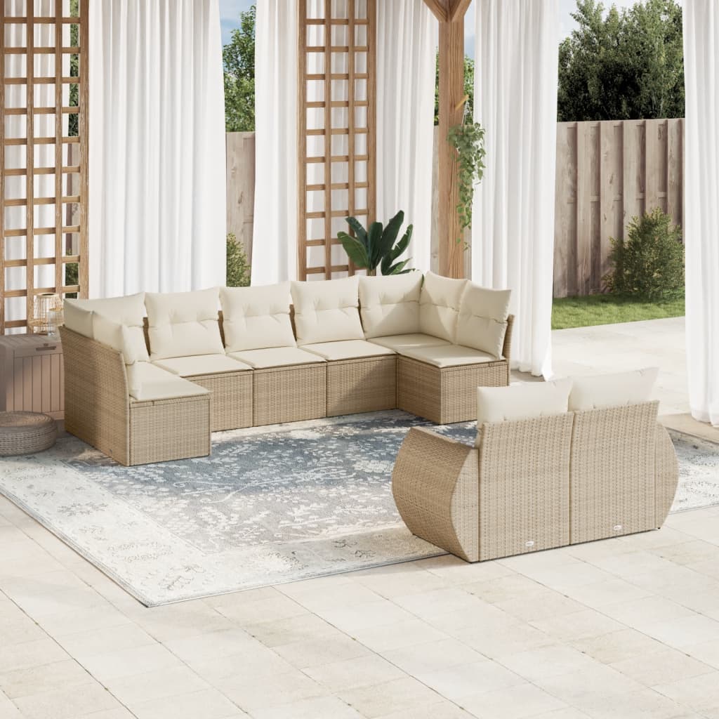 Set Divano da Giardino 9 pz con Cuscini Beige in Polyrattan - homemem39