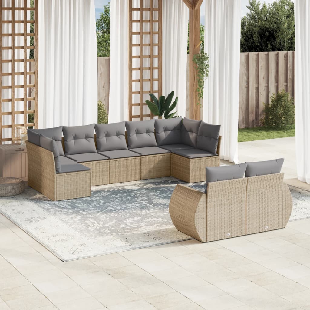 Set Divano da Giardino 9 pz con Cuscini Beige in Polyrattan - homemem39