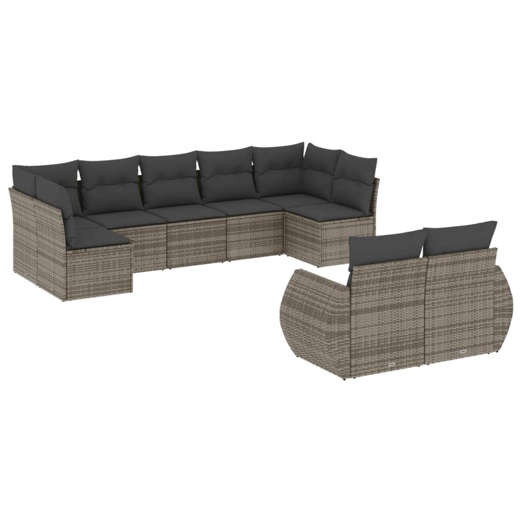 Set Divano da Giardino 9 pz con Cuscini Grigio in Polyrattan - homemem39